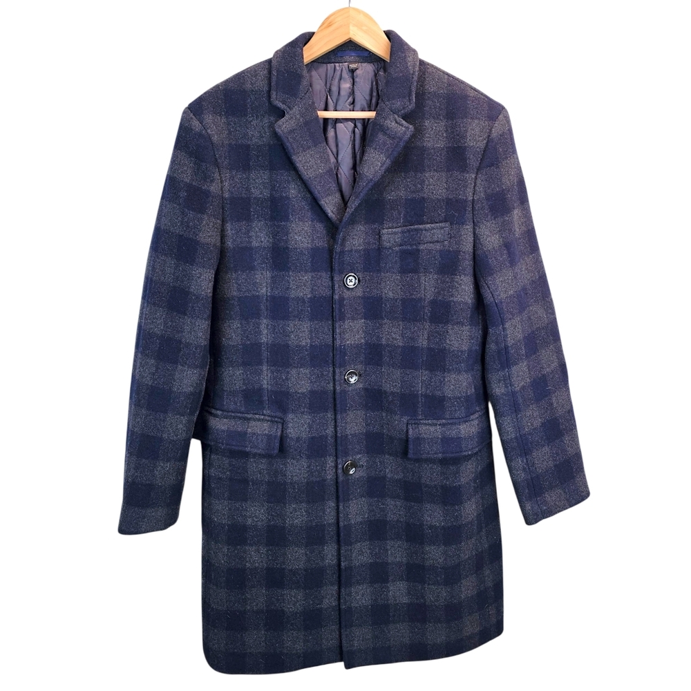 J.Crew Ludlow Plaid Wool Topcoat Navy Gray Check Wool Blend Classic 40R - Picture 2 of 12